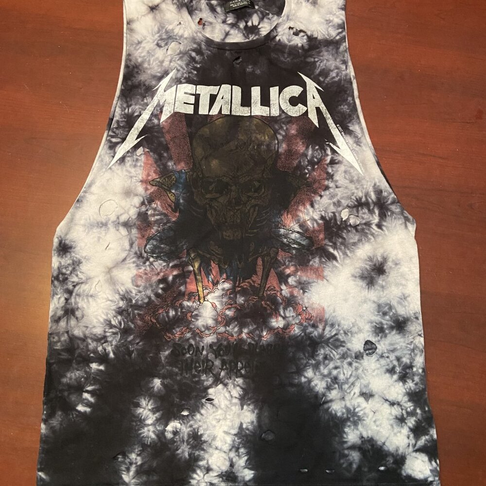 METALLICA SKULL DISTRESSED CUT & HOLES T-SHIRT MUSCLE SHIRT SMALL